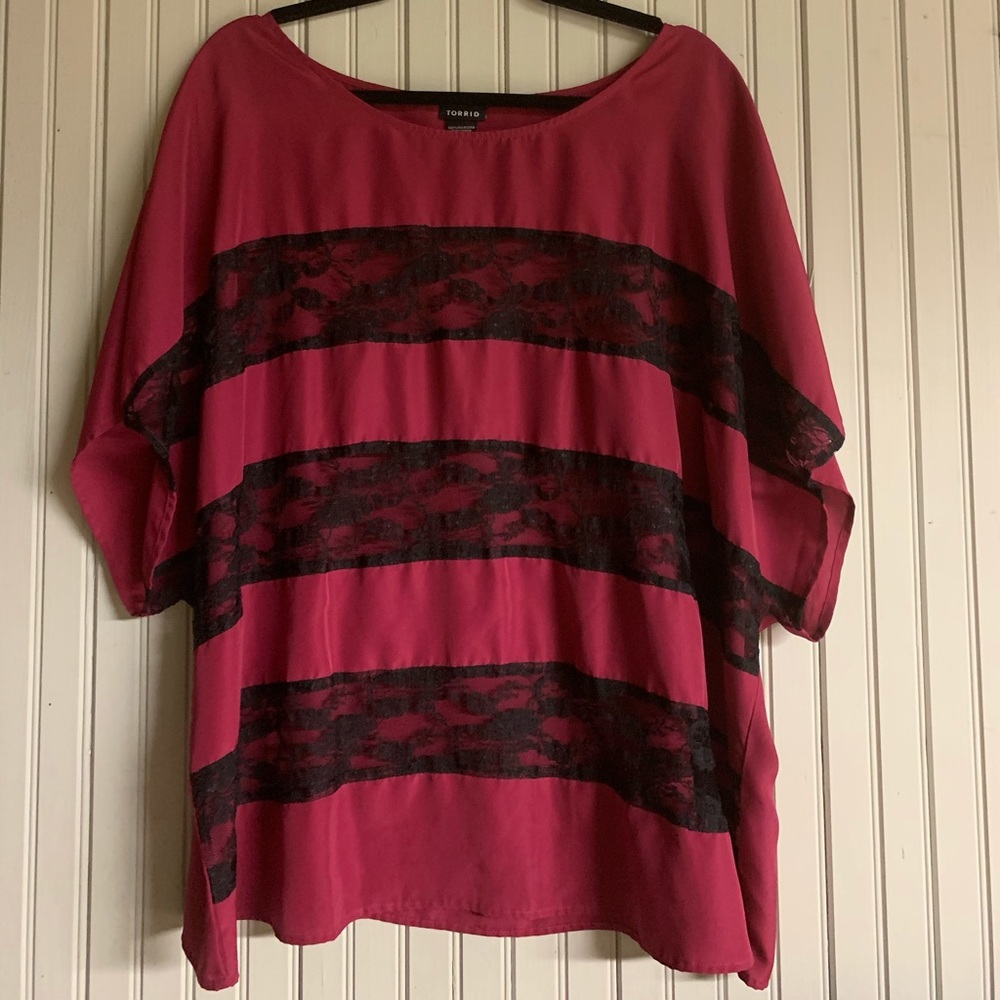 Red top with lace insets